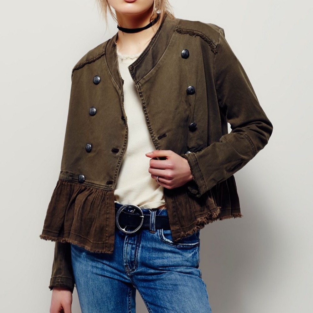 Flared Hem Military Green Jacket Free People